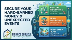 Apne hard-earned money ko unexpected events se kaise bachaye? Learn the true value of Health Insurance, Term Insurance & Retirement Plans at Finance Gurukul.